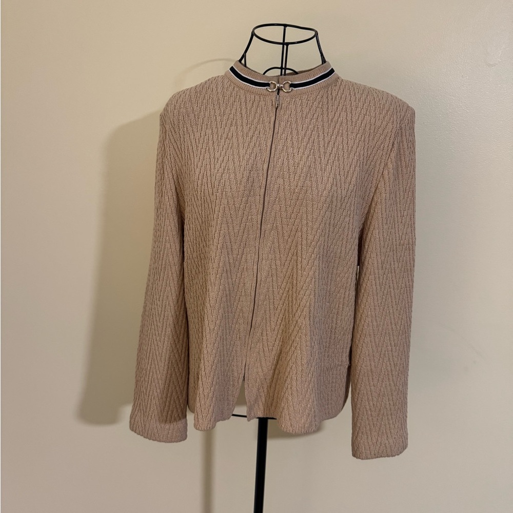 St John Collection Knit Blazer Zip in Tan Size 14